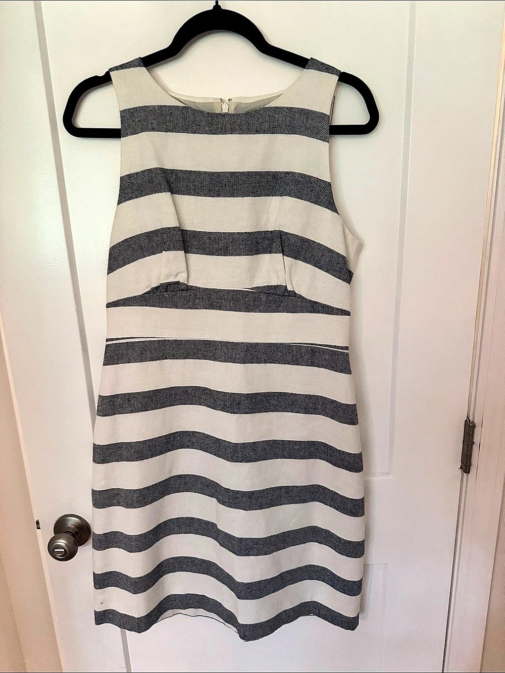 J.Crew Striped Mini Dress in White & blue lined. Size 8